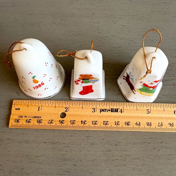 Vintage Lillian Vernon 1986 Porcelain Bell Christmas Ornament 2" Lot of 3 White - Picture 14 of 15